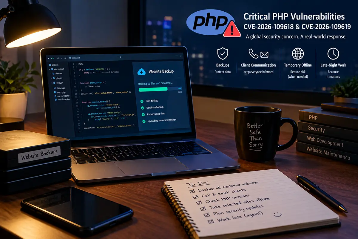 Featured image for “Responding to a Critical PHP Security Issue: Backups, Client Communication, and Late-Night Work”